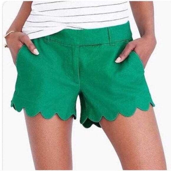 J. Crew Pants - J. Crew Size 2 Shamrock Green Scalloped Trim Linen Blend Shorts, NEW with Tag